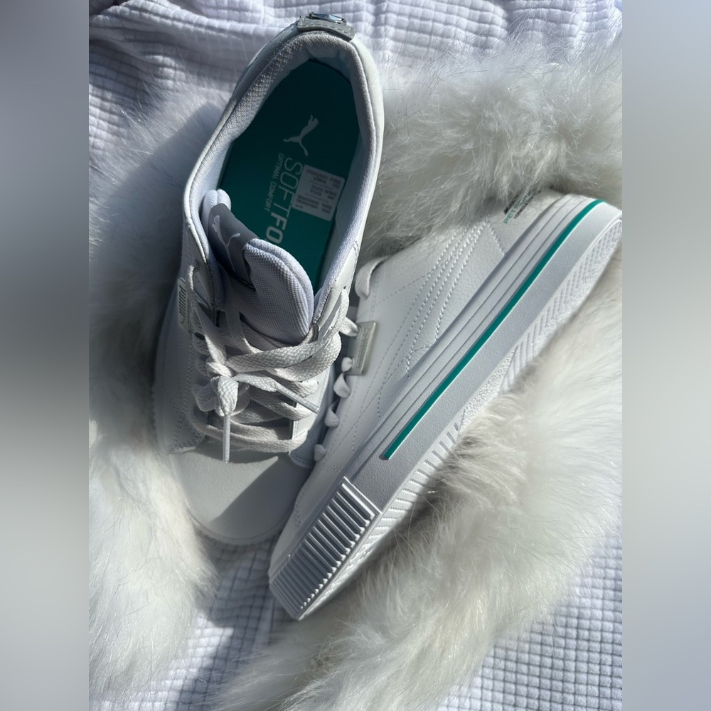 Puma Women's White and Teal Sneakers